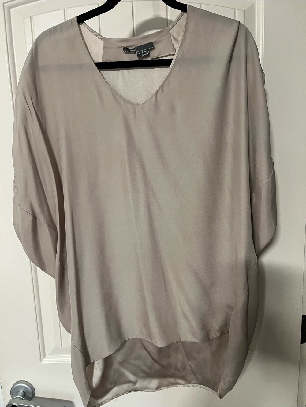 Vince Taupe V-Neck Sheer Tunic